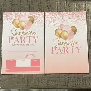 Surprise Party Invitations with Gold and Pink Balloons